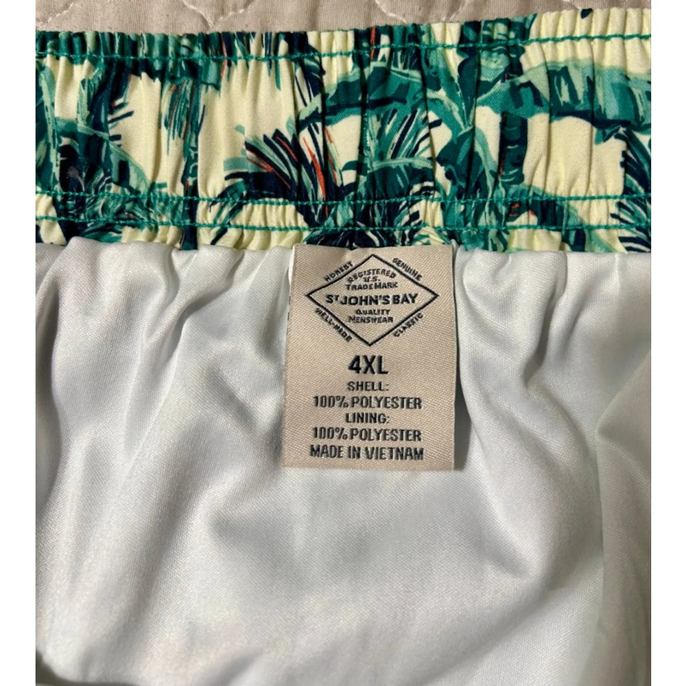 Men's St. John's Bay Swim Trunks 4XL Teal Blue Hula Palm Hawaiian Summer